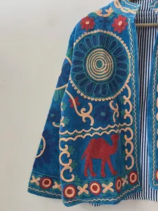Chaqueta de Terciopelo Azul Real Premium para Mujer, Hecha a Mano en Rajastán, con Bordado Floral Tradicional Ari, Ropa Étnica Festiva - Product Image 3