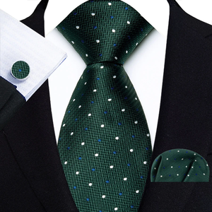 Ensemble de cravates en soie verte avec motif à pois, tissage jacquard, pour tenue professionnelle - Product Image 1