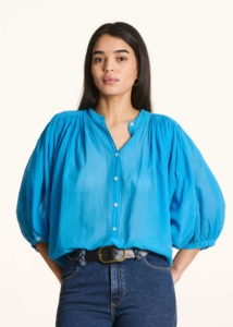 Chemise en coton froissé pour femmes |   Chemise à manches bouffantes 3/4 boutonnée |   Haut décontracté style bohème |   Fabricant de vêtements en marque privée - Product Image 5