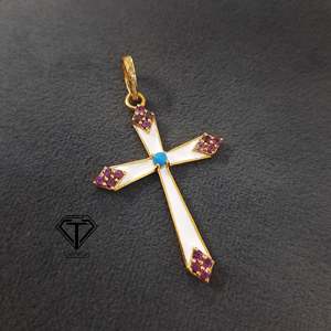 Pendentif en émail en forme de croix en rhodolite fait main, bijou fin, charme élégant - Product Image 2