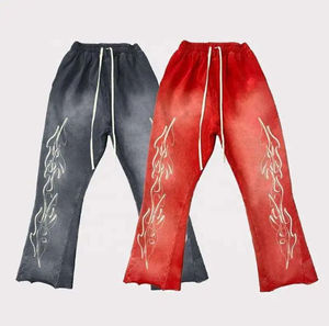 Men's Flame Print Sweatpants Elastic Waist <b>Drawstring</b> Casual Style Lightweight Polyester Summer Pants - Product Image 1