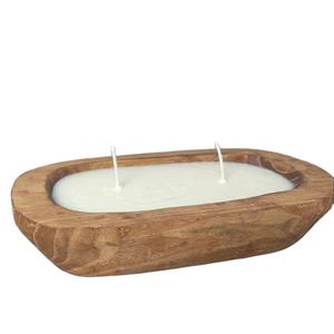 Bougie artisanale en pot en bois avec double mèche en coton, cire de soja naturelle, décoration rustique style ferme, pièce maîtresse, article cadeau - Product Image 1
