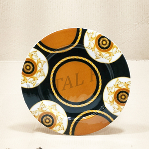 Metal <b>Charger</b> Plate Round Stainless Steel Table Plate with Black Gold Enamel Decorative Pattern for Dining Table Setup - Product Image 1