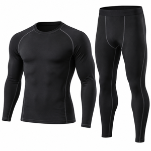 Conjunto de Leggings y Camiseta de Compresión Negra Personalizada, Ropa Deportiva de Manga Larga - Product Image 1