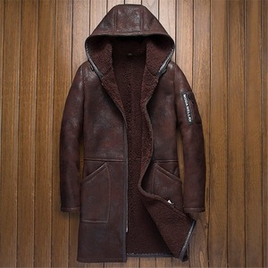 Aussie Edge <b>Men's</b> Genuine <b>Leather</b> <b>Long</b> <b>Coat</b> Turn-down Collar Formal Style Single Breasted Closure Quick Dry Cotton Filled Jacket - Product Image 1