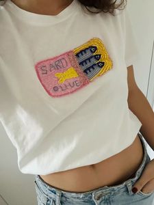 Peach Hibiscus Flower Beaded Embroidery Ribbed Cotton Tank Top Women Summer Sleeveless Crop <b>Shirt</b> Volume Producer - Product Image 3
