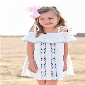 Tissu de coton blanc apaisant pour les yeux, Mini robe Girly, style Boho, broderies à épaules dénudées, avec bretelles, dentelle pom-Up, décoration - Product Image 1