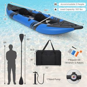 Ensemble de kayak gonflable pour 2 personnes avec pagaies en aluminium et kit de réparation pour les amateurs de sports nautiques - Product Image 5