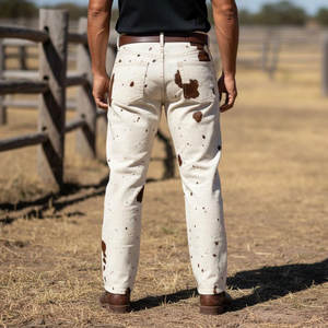 Pantalon streetwear homme 2026 en cuir de vachette véritable premium à poils, taille mi-haute - Product Image 2