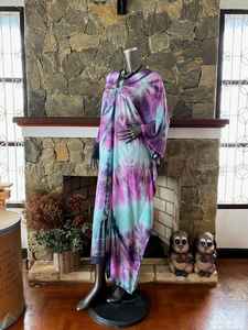 Vestido Caftán de Rayón Teñido a Mano con Técnica Shibori, Talla Grande, Color Turquesa, Estilo Boho, para la Playa - Product Image 4