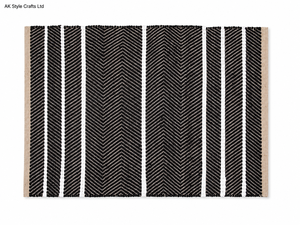 Black White Geometric Striped Woven Polyester <b>Door</b> <b>Mat</b> Non-Slip Rubber Backing Eco-Friendly Pet Friendly for Home Living - Product Image 4