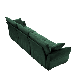 Set Divano a 3 Posti con Struttura in Legno Massello, 2 Pouf, Rivestimento in Ciniglia Testurizzata e Cuscini ad Alta Resilienza per Soggiorno - Product Image 4