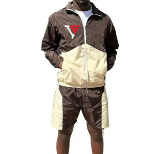 Ensemble court unisexe personnalisé 100% polyester coupe-vent, ensemble coupe-vent uni, écologique, respirant, streetwear, logo personnalisé - Product Image 4