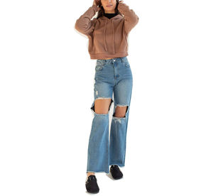 Sudadera Corta de Invierno para Mujer, Corte Holgado, Manga Larga, Capucha Ajustable, Estilo Casual, para Calle, Gimnasio y Fitness, 100% Algodón - Product Image 1