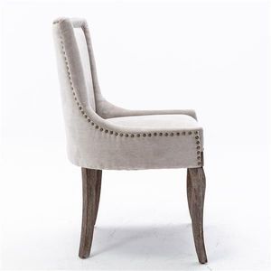 Ultra Side Dining Chair Set 2 Retro <b>Style</b> Furniture Thickened Fabric Neutrally Toned Solid Wood Legs Bronze Nail <b>Head</b> Furniture - Product Image 4
