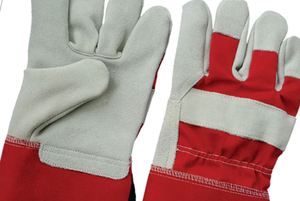 Heavy Duty Leather Work <b>Gloves</b> Red Gray Smooth Fingertips Breathable Anti-Slip Abrasion Resistant Tapered Cuff <b>Latex</b>-Free - Product Image 3