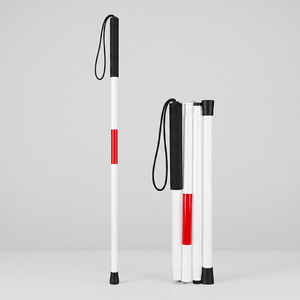 Canne de marche pliante légère en aluminium à 4 sections, blanche, avec bande réfléchissante rouge pour personnes malvoyantes, aide à la mobilité - Product Image 2