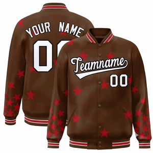 Brown Varsity <b>Jacket</b> Team Wholesale Polyester/Cotton Wool/Polyester Custom Embossed Personalized Windproof Shell Stand Collar - Product Image 1