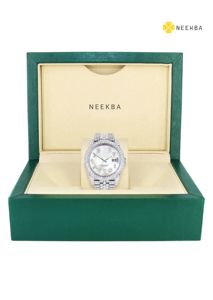 Montre de fête en diamant à cadran en nacre faite à la main, montre Moissanite à chiffres arabes de style Hip Hop, montre Moissanite réglée à la main - Product Image 6