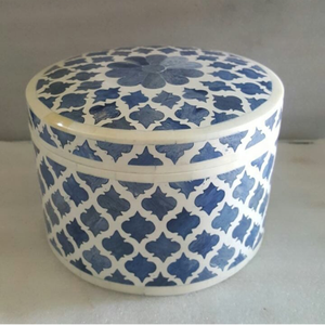 Bone Inlay Mother of <b>Pearl</b> and Wood Inlay Resin Round <b>Grey</b> Hot Pot Box in Indian Manufacturing Unit - Product Image 6