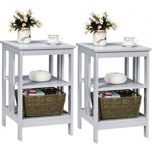 Set of 2 Multifunctional 3-Tier <b>Console</b> Tables Nightstand & Sofa Side Table with Reinforced Bars for Stability - Product Image 4