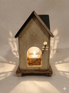 Casa de madera, lámpara de madera artesanal, lámpara de cabaña de madera - Product Image 3