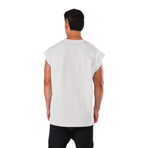 Débardeur blanc sans manches pour homme, coupe décontractée, bords bruts, idéal pour la gym, l'entraînement, l'été, le streetwear et la mode - Product Image 2