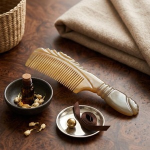 Peine de cuerno de búfalo de dientes grandes, negro y marrón, para peinar el cabello, portátil, hecho a mano, para uso diario de hombres y mujeres - Product Image 5