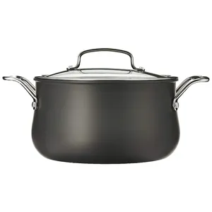 Olla para sopa antiadherente negra de 20 cm con tapa de vidrio, apta para inducción, olla profunda para cocinar, con doble asa, utensilios de cocina. - Product Image 1