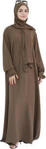 Women <b>Abaya</b> Hijab Robe Long Sleeve Maxi Length Solid Color Modest Dress Breathable Daily Wear Middle East Style - Product Image 5