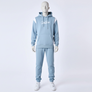 Wholesale Winter <b>Men's</b> Hooded Sweat Pant Zip Hoodie Set Tracksuit Regular Fit Street Wear Cotton Solid Fleece - Product Image 2