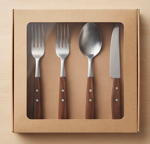 Ensemble de couverts minimalistes en acier inoxydable avec manches en bois, compatibles lave-vaisselle, pour usage domestique et restauration - Product Image 6