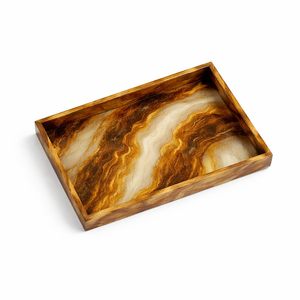 Bandeja de Servir Floral Pintada a Mano, Irregular, de Resina Rosa, Ecológica, con Asas Doradas, Plato Decorativo para Mesa de Vanidad - Product Image 3