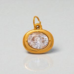 Pendentif Breloque Ovale en Argent Sterling 925 avec Cristal de Quartz 6x8mm et Pierre de Naissance - Pendentif Bijou Plaqué Or avec Pierre Précieuse Vente en Gros - Product Image 1