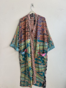 Kimono de Seda Estilo Boho para Mujer, Túnica con Parches Indios, Estampado Floral Paisley, Ropa de Verano para Vacaciones, Ropa de Dormir, Cuello en V, Transpirable - Product Image 4