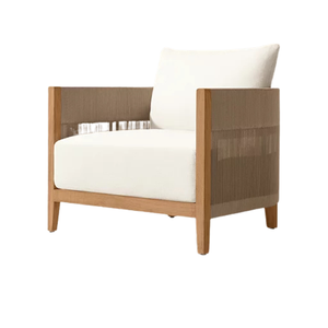 Sillón de Exterior Contemporáneo de Teca Sólida con Panel de Mimbre, Asiento Cómodo, Diseño Duradero, Muebles de Lujo para Resort - Product Image 1