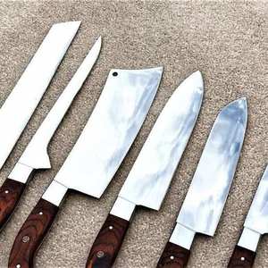 Ensemble de 6 couteaux en acier inoxydable avec manches en bois, lames polies, couteaux de chef à bord droit pour usage en cuisine - Product Image 2