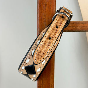 2025 nouveau motif à carreaux usiné à la main en cuir véritable collier de chien conception en gros personnalisé réglable Durable colliers pour animaux de compagnie - Product Image 5