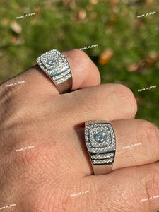 Trendy Moissanite Diamond Square Halo <b>Ring</b> In 925 Sterling Silver Bold Hip Hop Statement <b>Ring</b> <b>For</b> <b>Men</b> - Product Image 2