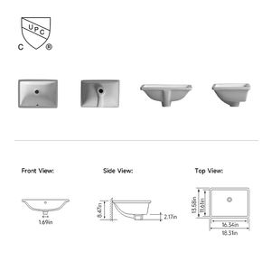 NV2282 Lavabo rectangulaire sous-plan moderne en céramique vitreuse 465x345x215mm pour salle de bain, meuble-lavabo, hôpital, chambre - Product Image 2