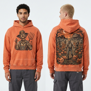 Sudadera con capucha personalizada roja naranja con lavado ácido para hombre, con gráfico de calavera ahumada, cremallera completa, estilo urbano, temática de fuego, forro polar - Product Image 4