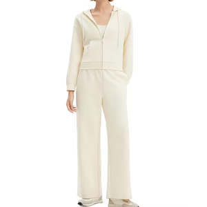 Ensemble de survêtement pour femme avec capuche et fermeture éclair, pantalon décontracté à manches longues avec poches latérales, coton respirant, vêtements d'automne - Product Image 3