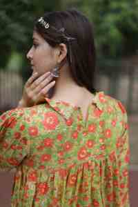 Vestido corto con estampado de bloque de mano indio para mujer, vestido informal de verano de algodón, vestido largo corto de estilo bohemio, tela de cintura Natural - Product Image 2