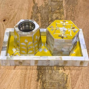 Juego de Incienso AuraPearl Signature con Incrustaciones de Madreperla, Quemador de Incienso de Lujo con Incrustaciones de Concha Iridiscente para Decoración de Interiores Contemporáneos - Product Image 1