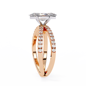 Marquise Cut Diamond Engagement <b>Ring</b> with Double <b>Split</b> Shank Pavé Band - Product Image 3