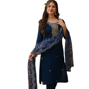 Conjunto de Kurti y Dupatta hasta la rodilla con bordado propio en colores brillantes, estilo moderno para fiestas, estilo del sur de la India, para hombre, SIE - Product Image 1