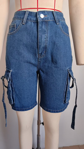 Shorts de Mezclilla para Mujer, Cintura Alta, Estilo Desgastado, Cierre de Botones, Bermuda, para Uso Casual de Verano - Product Image 6