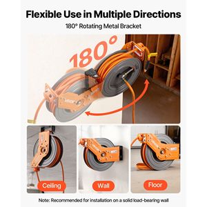 Enrouleur de tuyau d'air hybride 3/8 pouce x 50 pieds à enroulement automatique pour compresseur d'air, 300 PSI max, avec câble de 5 pieds et cliquet rétractable - Product Image 5