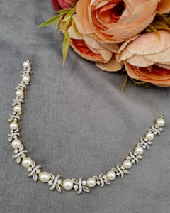 Parure Collier Plaqué Or Ornée de Perles et de Diamants Américains avec Boucles d'Oreilles en Pierre Taille Marquise Scintillante – Fournisseur de Parures de Bijoux AD - Product Image 3