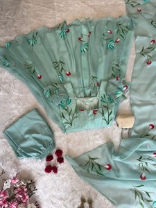 Traje Anarkali Floral de Georgette para Mujer, Estilo Tradicional Indio y Pakistaní, para Bodas o Playa, Largo hasta el Suelo, Completamente Cosido, Kurta, Pantalón y Dupatta - Product Image 5